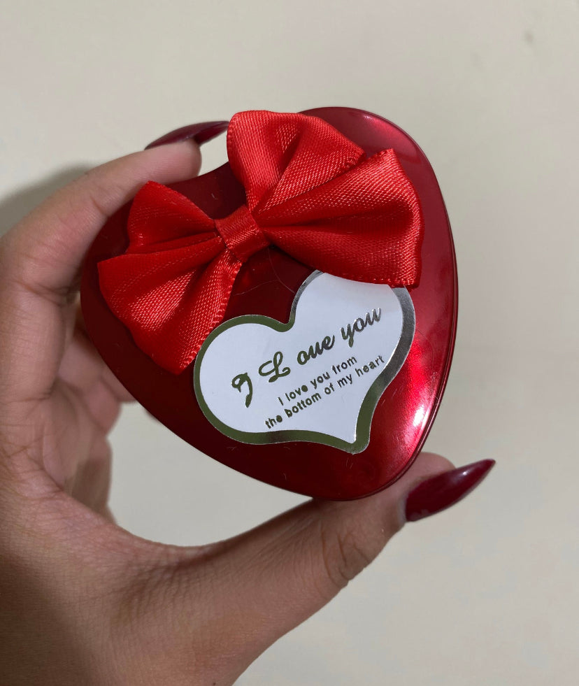 Heart Shape Red Tin Gift Box And Teddy & 3 Fragrant Artificial Rose Bud Petal