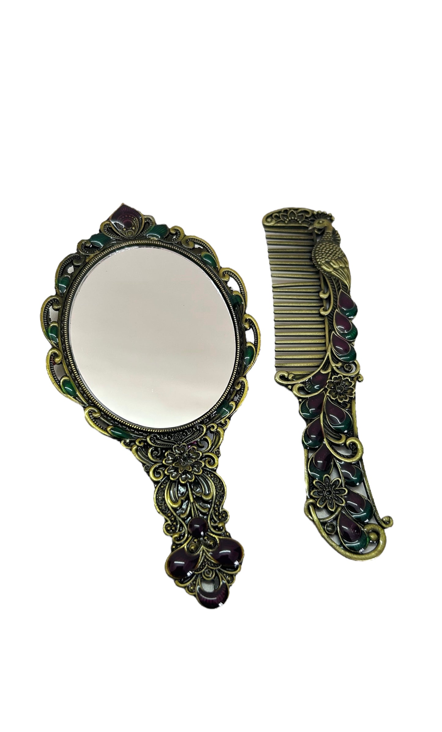 Peacock comb mirror set