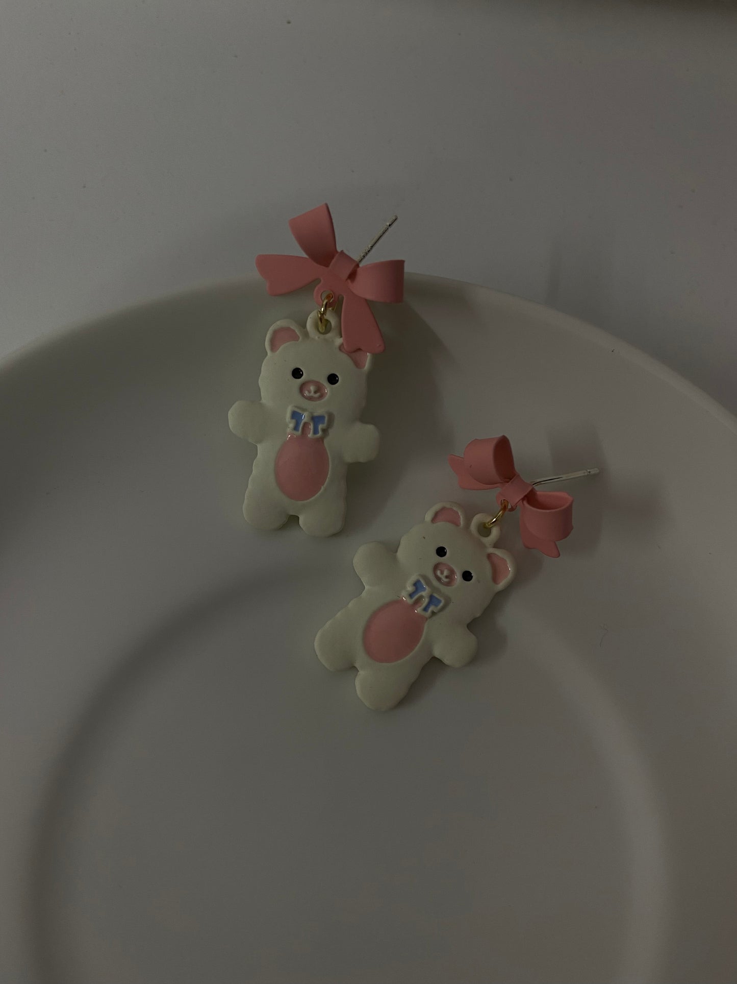 Pink teddy bear earrings