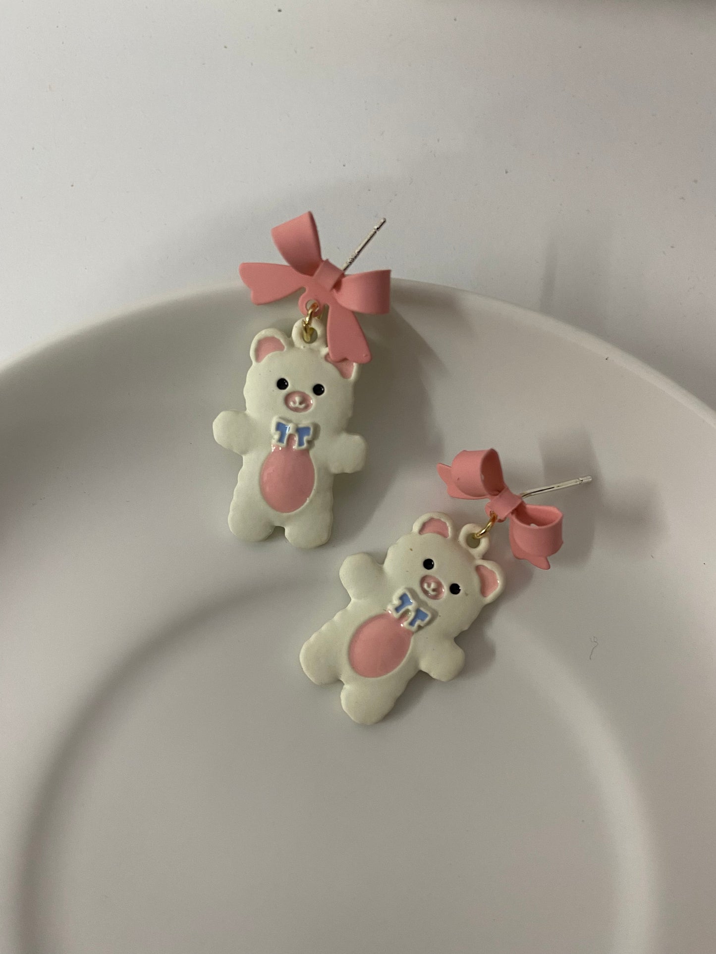 Pink teddy bear earrings