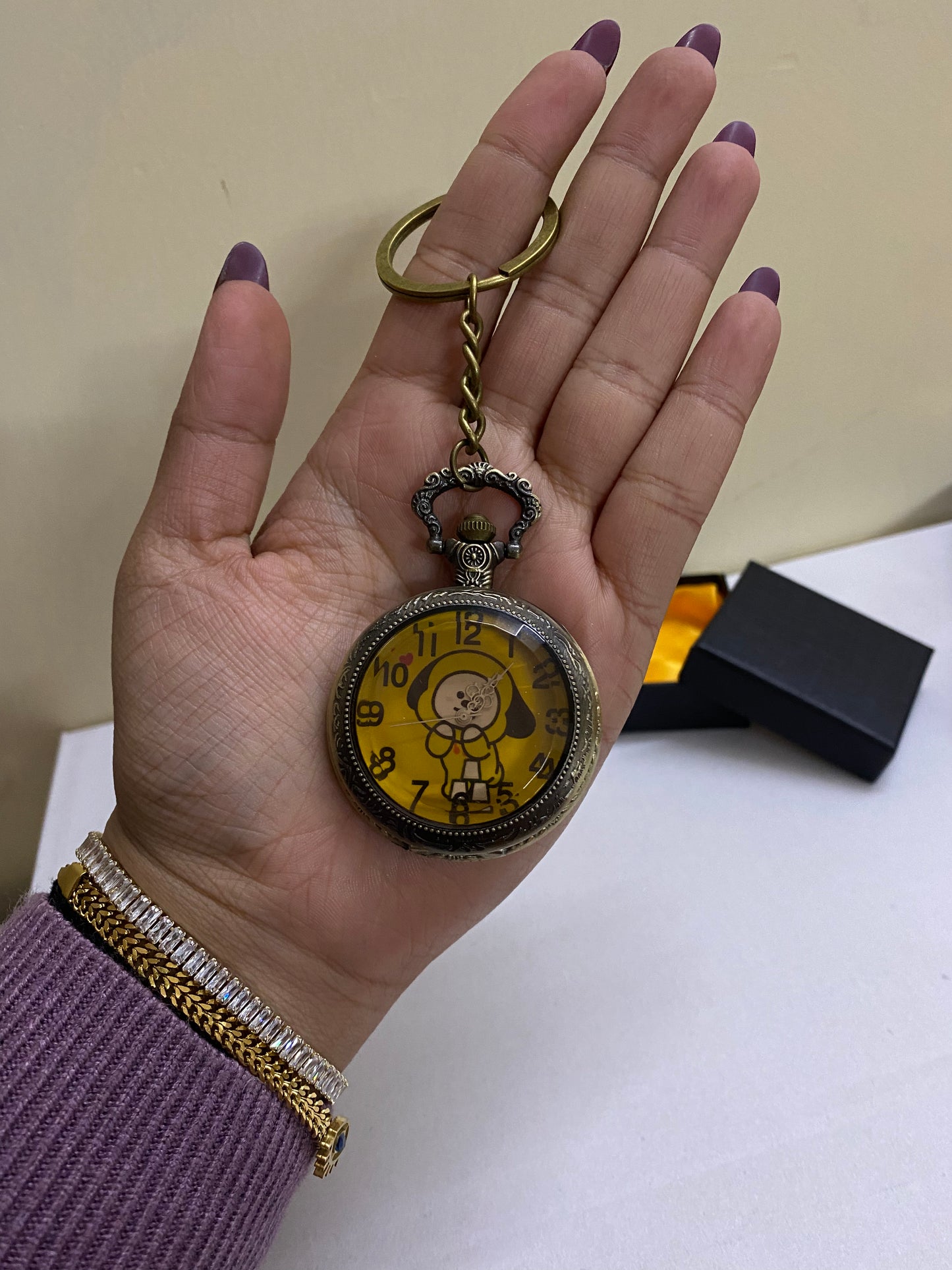 Bts yellow  antique watch keychain